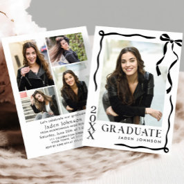 Trendy Black Bow Ribbon 5 PHOTO Graduation Party Kaart