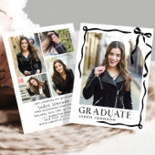 Trendy Black Bow Ribbon 5 PHOTO Graduation Party Kaart