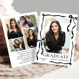 Trendy Black Bow Ribbon 5 PHOTO Graduation Party Kaart