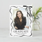 Trendy Black Bow Ribbon 5 PHOTO Graduation Party Kaart (Staand voorkant)