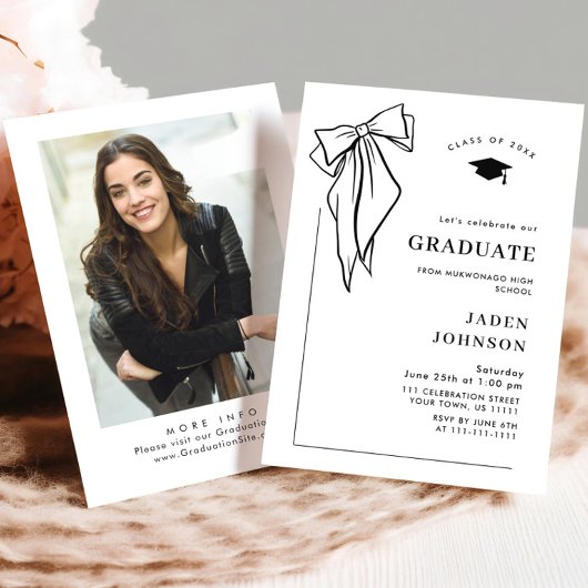 Trendy Black Bow Ribbon FOTO Afstudeerfeest Kaart
