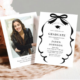 Trendy Black Bow Ribbon FOTO Afstudeerfeest Kaart
