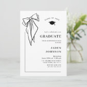 Trendy Black Bow Ribbon FOTO Afstudeerfeest Kaart (Staand voorkant)