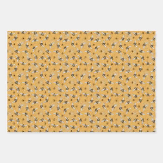 Trendy Black Buzzing Honeybee voor Lente & Zomer Inpakpapier Vel (Voorkant 3)