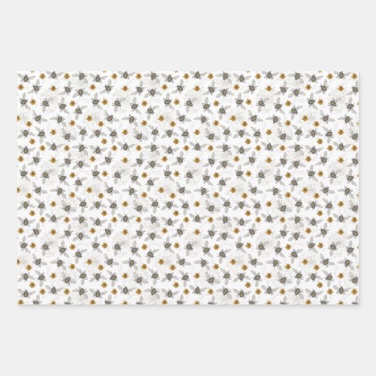 Trendy Black Buzzing Honeybee voor Lente & Zomer Inpakpapier Vel (Voorkant 2)