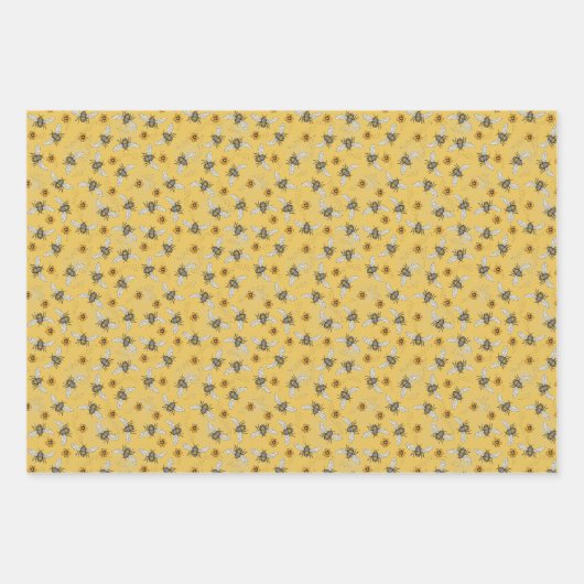 Trendy Black Buzzing Honeybee voor Lente & Zomer Inpakpapier Vel (Voorkant)