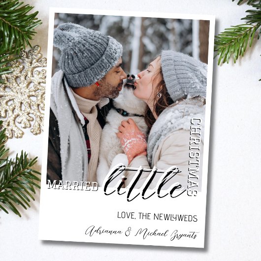 Trendy Black Calligraphy Married Little Christmas Feestdagenkaart