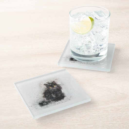 Trendy Black cat Distress Afbeelding Glazen Onderzetter (Schuin)