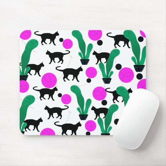 Trendy Black Cat en Cactus Pattern Muismat (Met muis)