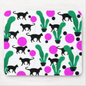 Trendy Black Cat en Cactus Pattern Muismat (Voorkant)