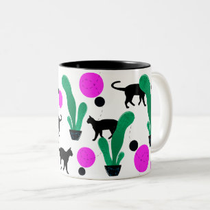 Trendy Black Cat en Cactus Pattern Tweekleurige Koffiemok