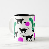 Trendy Black Cat en Cactus Pattern Tweekleurige Koffiemok (Voorkant links)