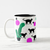 Trendy Black Cat en Cactus Pattern Tweekleurige Koffiemok (Links)