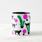 Trendy Black Cat en Cactus Pattern Tweekleurige Koffiemok (Center)