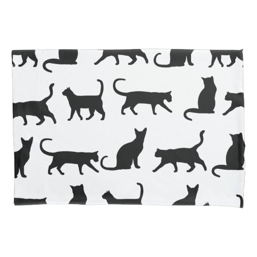 Trendy Black Cat Silhouettes & White Kussensloop (Voorkant)