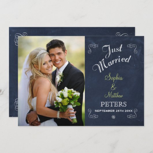 Trendy Black Chalkboard | Foto | Gewoon gehuwd Aankondiging (Voorkant / Achterkant)