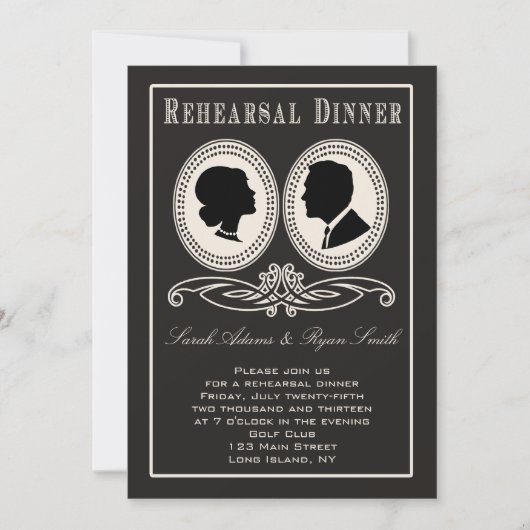 Trendy Black Chevron & Script Rehearsal Dinner Kaart (Voorkant)