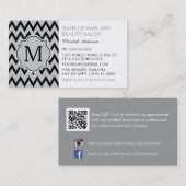 Trendy Black Chevron Zigzag Monogram Haarstylist Visitekaartje (Voorkant / Achterkant)