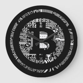 Trendy Black Circuitry Bitcoin Logo Grote Klok