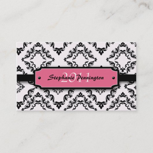 Trendy Black damask afstuderen douanenaam card Contactkaartje (Voorkant)