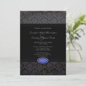 Trendy Black damask blue jewel bruiloft Kaart (Staand voorkant)