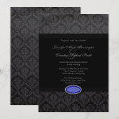 Trendy Black damask blue jewel bruiloft Kaart (Voorkant / Achterkant)
