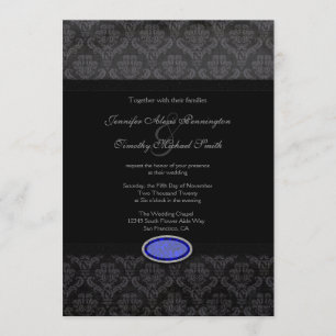 Trendy Black damask blue jewel bruiloft Kaart