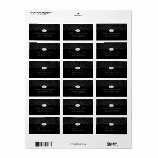 Trendy black damask diamant address label (Full Sheet)