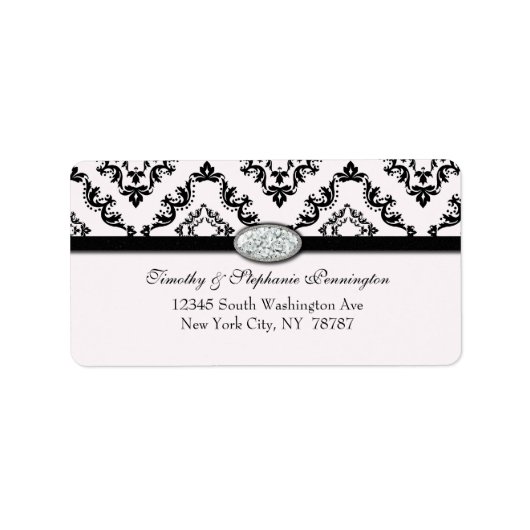 Trendy black damask diamant address label (Voorkant)