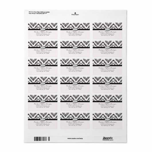 Trendy black damask diamant address label (Full Sheet)