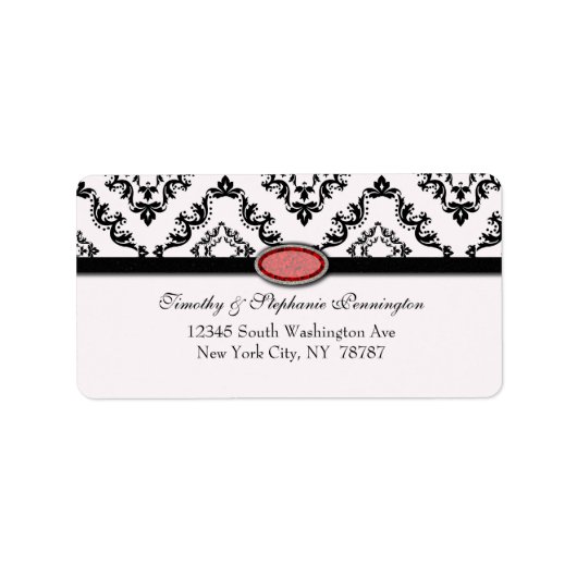 Trendy black damask ruby jewel adavery label (Voorkant)