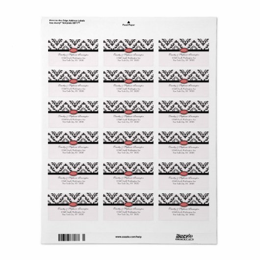 Trendy black damask ruby jewel adavery label (Full Sheet)