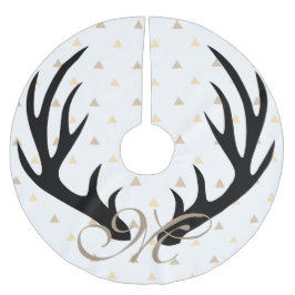 Trendy Black Deer Antlers Gold Confetti Monogram Kerstboom Rok