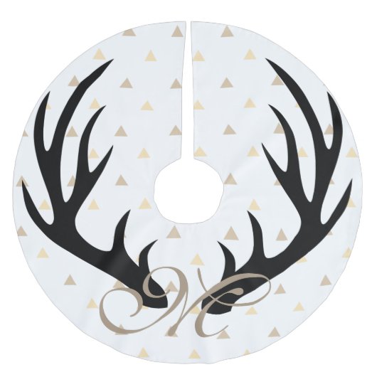 Trendy Black Deer Antlers Gold Confetti Monogram Kerstboom Rok (Voorkant)