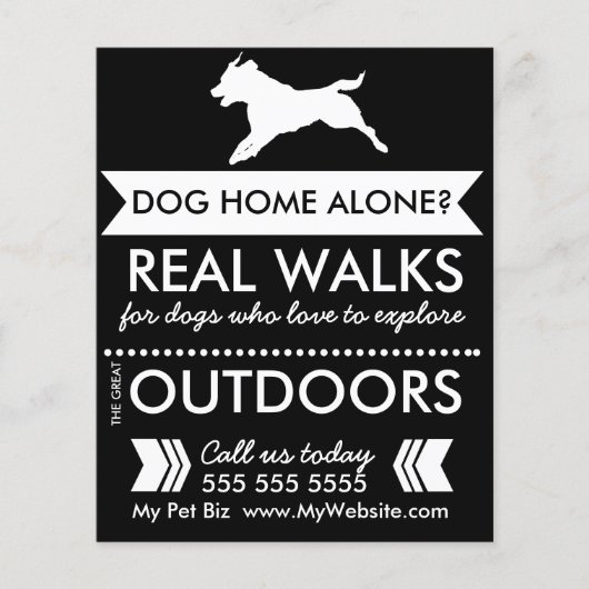 Trendy Black Dog Silhouette Dog Walker Flyer (Voorkant)