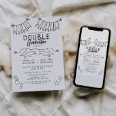 Trendy Black Doodle Double Graduation Party Kaart