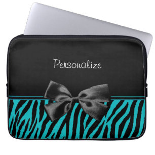 Trendy Black en Blauwgroen Zebra afdrukken met lin Laptop Sleeve