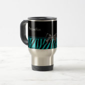 Trendy Black en Blauwgroen Zebra afdrukken met lin Reisbeker (Voorkant links)