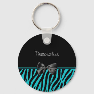 Trendy Black en Blauwgroen Zebra afdrukken met lin Sleutelhanger