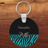 Trendy Black en Blauwgroen Zebra afdrukken met lin Sleutelhanger (Voorkant)