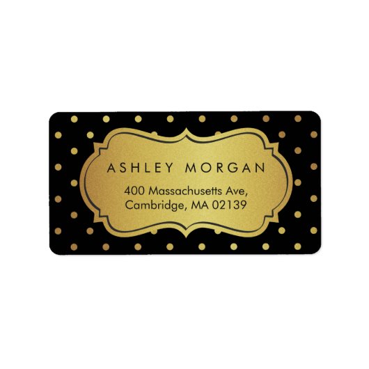 Trendy Black en Gold Glitter Polka Dots Etiket (Voorkant)