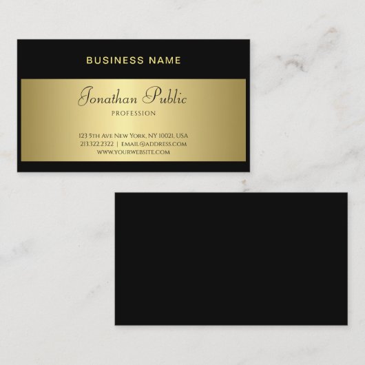 Trendy Black en Gold Handwrited Script Sjabloon Visitekaartje (Voorkant / Achterkant)