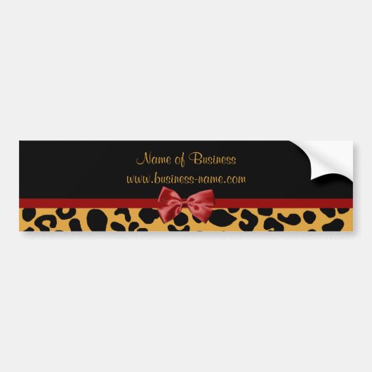 Trendy Black en Gold Leopard Print Red Ribbon Bow Bumpersticker (Voorkant)