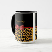 Trendy Black en Gold Leopard Print Red Ribbon Bow Mok (Voorkant links)