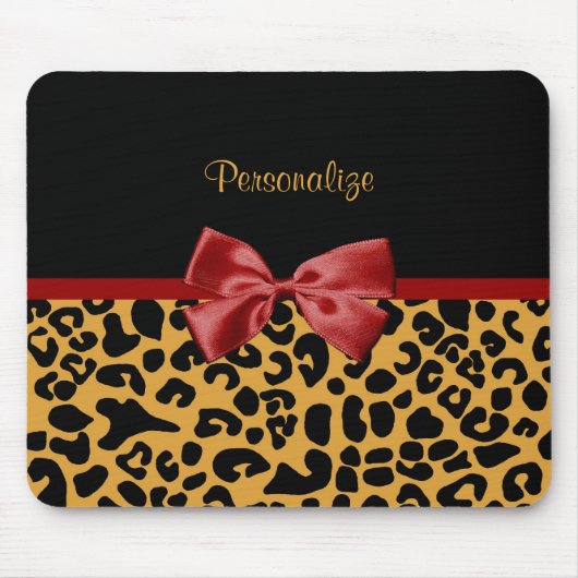 Trendy Black en Gold Leopard Print Red Ribbon Bow Muismat (Voorkant)
