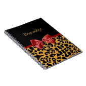 Trendy Black en Gold Leopard Print Red Ribbon Bow Notitieboek (Rechterzijde)