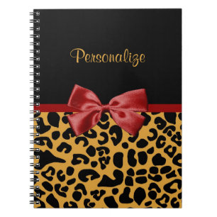 Trendy Black en Gold Leopard Print Red Ribbon Bow Notitieboek