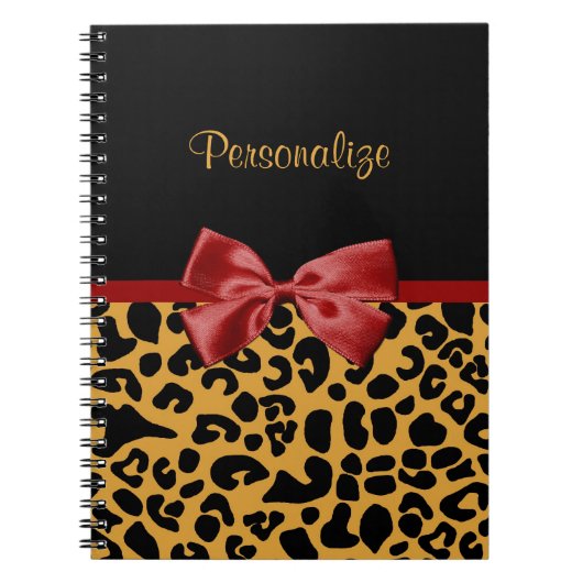 Trendy Black en Gold Leopard Print Red Ribbon Bow Notitieboek (Voorkant)