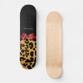 Trendy Black en Gold Leopard Print Red Ribbon Bow Persoonlijk Skateboard (Voorkant)