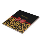 Trendy Black en Gold Leopard Print Red Ribbon Bow Tegeltje (Zijkant)